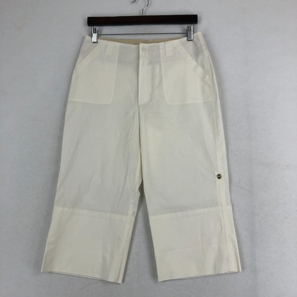 Motto NWOT Women's Size 12 White Stretch Convertible Roll Tab Capri Pants Shorts - Picture 1 of 11